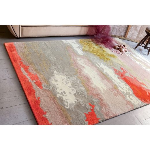 JOSTY-Alfombra de lana amanecer nubes naranja y blanco, 240x170 cm