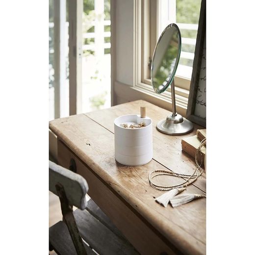 Boîte à bijoux avec 4 niveaux en ABS et bois blanc et naturel, Ø 10 x 12 cm | Tosca