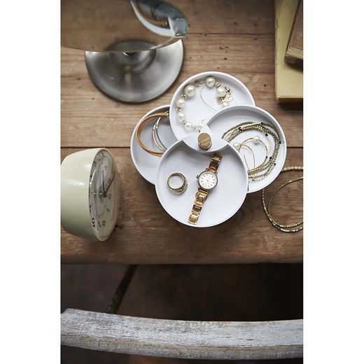 Boîte à bijoux avec 4 niveaux en ABS et bois blanc et naturel, Ø 10 x 12 cm | Tosca