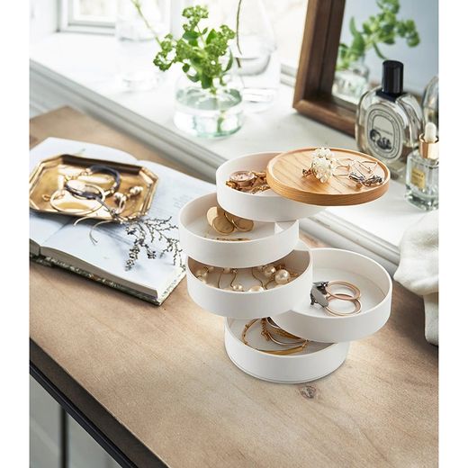 Joyero con 5 niveles  de ABS y madera en blanco y natural, Ø 10 x 12,5 cm | Tosca