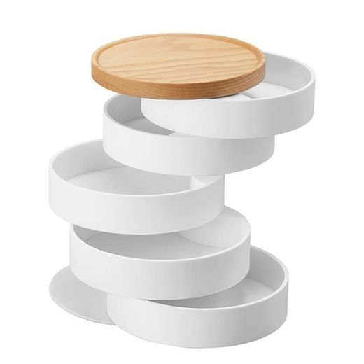 Joyero con 5 niveles  de ABS y madera en blanco y natural, Ø 10 x 12,5 cm | Tosca