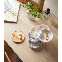 Joyero con 5 niveles  de ABS y madera en blanco y natural, Ø 10 x 12,5 cm | Tosca