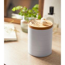 Joyero con 5 niveles  de ABS y madera en blanco y natural, Ø 10 x 12,5 cm | Tosca