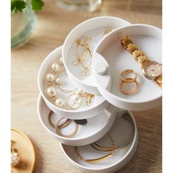 Joyero con 5 niveles  de ABS y madera en blanco y natural, Ø 10 x 12,5 cm | Tosca