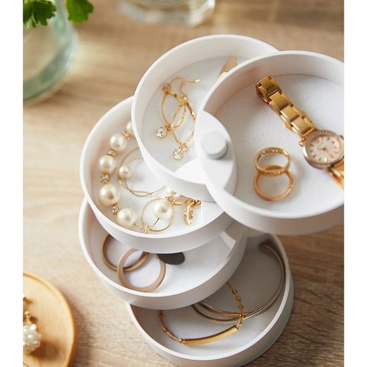 Joyero con 5 niveles  de ABS y madera en blanco y natural, Ø 10 x 12,5 cm | Tosca