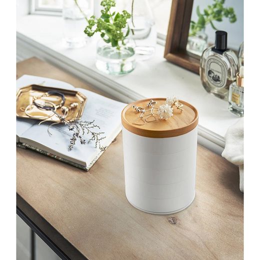 Joyero con 5 niveles  de ABS y madera en blanco y natural, Ø 10 x 12,5 cm | Tosca