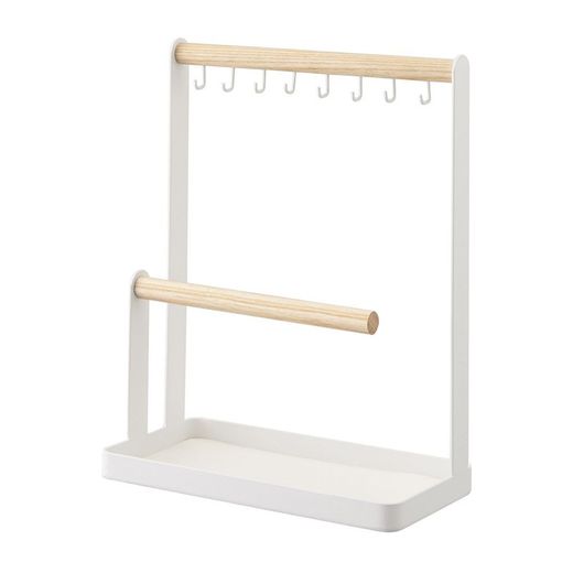 Stalen en houten sieradendoosje in wit en naturel, 28,5 x 20 x 10,2 cm | Tosca