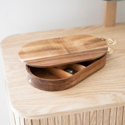 Acacia wood jewelry box in brown, 24 x 14 x 3.5 cm | Acacia