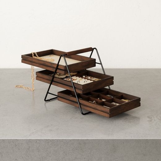 Paulownia wood jewelery box in dark natural, 25 x 18 x 20 cm | Terrace