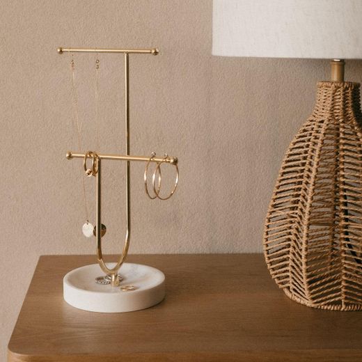 Joyero de metal y poliresina en dorado y blanco, 20 x 12 x 30 cm | Golden dream