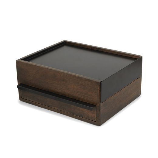Joyero L de madera de caucho en natural oscuro, 26 x 22 x 12 cm | Stowit