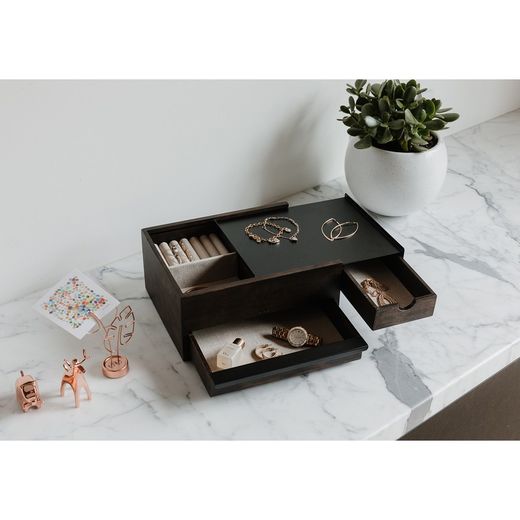 Jewelery box L made of rubber wood in dark natural, 26 x 22 x 12 cm | stowit