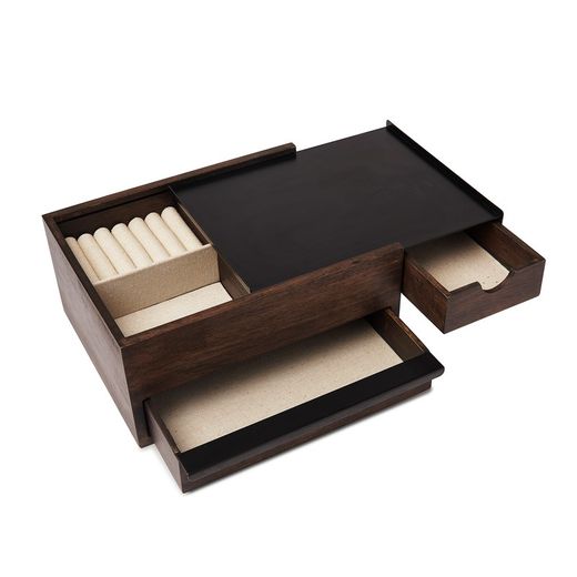 Jewelery box L made of rubber wood in dark natural, 26 x 22 x 12 cm | stowit