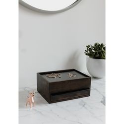 Jewelery box L made of rubber wood in dark natural, 26 x 22 x 12 cm | stowit