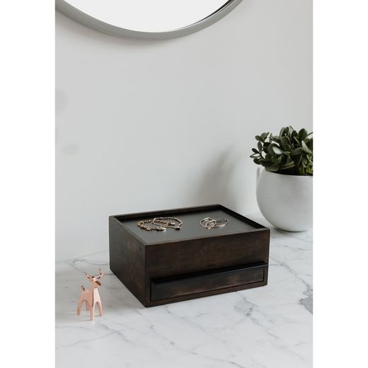 Jewelery box L made of rubber wood in dark natural, 26 x 22 x 12 cm | stowit