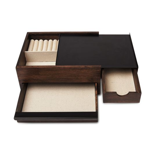 Jewelery box L made of rubber wood in dark natural, 26 x 22 x 12 cm | stowit