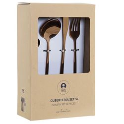 Coffret de 16 couverts en acier bronze, 30 x 26 x 32 cm | élégant