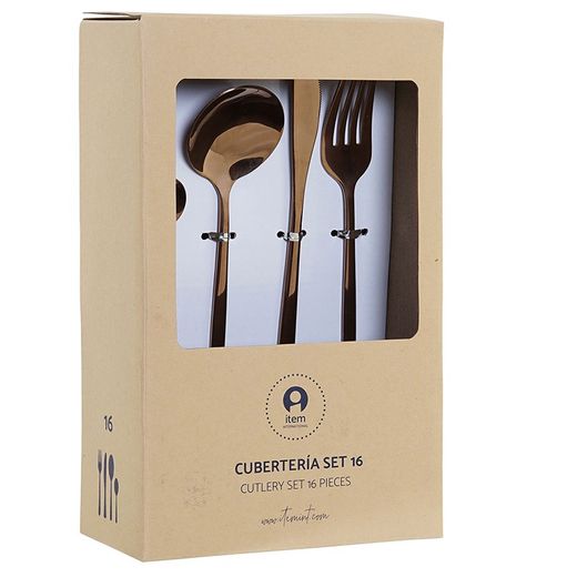 Coffret de 16 couverts en acier bronze, 30 x 26 x 32 cm | élégant