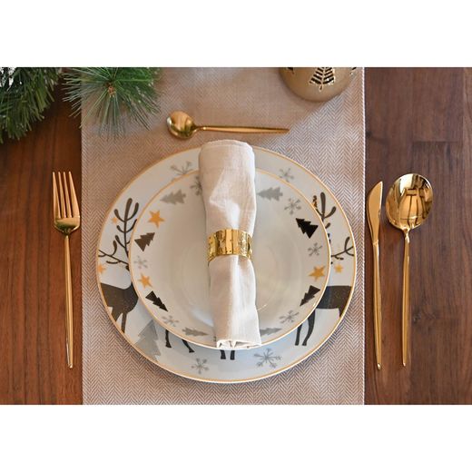 Coffret de 16 couverts en acier doré, 30 x 26 x 32 cm | élégant