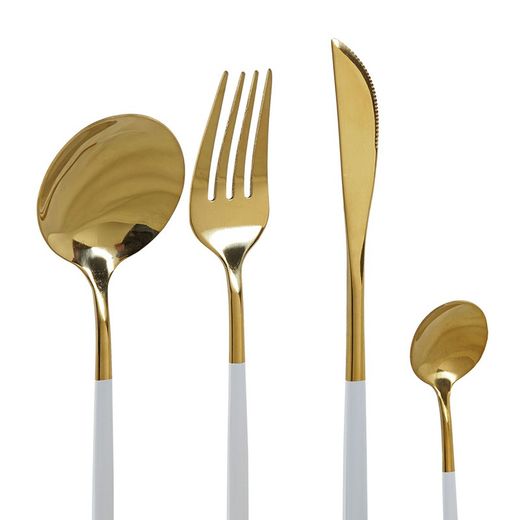 Juego de 16 cubiertos de acero en dorado y blanco, 30 x 26 x 32 cm | Chic