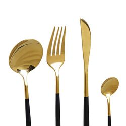 Coffret de 16 couverts en acier doré et noir, 30 x 26 x 32 cm | élégant