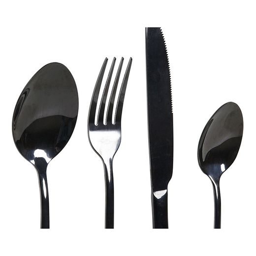 Set of 16 steel cutlery in black, 29.5 x 26 x 32 cm | Plain Chic