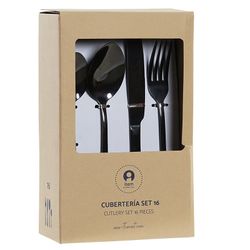 Set di 16 posate in acciaio nero, 29,5 x 26 x 32 cm | Semplice eleganza