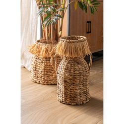 Set of 2 decorative baskets made of natural fibre and raffia in natural, 36 x 36 x 33 cm | Kasses