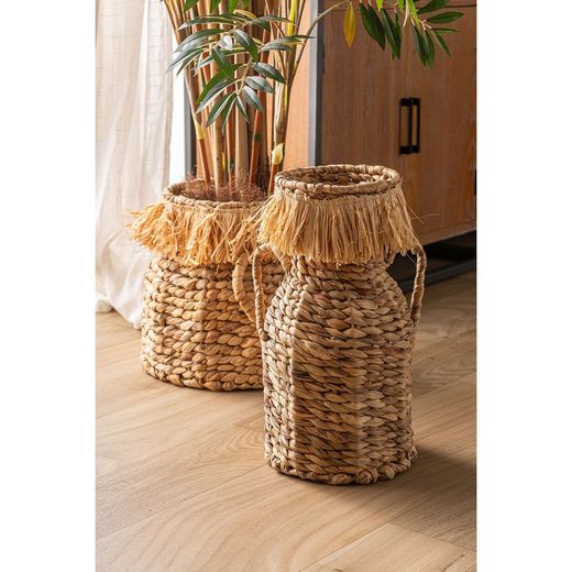 Set of 2 decorative baskets made of natural fibre and raffia in natural, 36 x 36 x 33 cm | Kasses