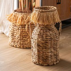 Set of 2 decorative baskets made of natural fibre and raffia in natural, 36 x 36 x 33 cm | Kasses