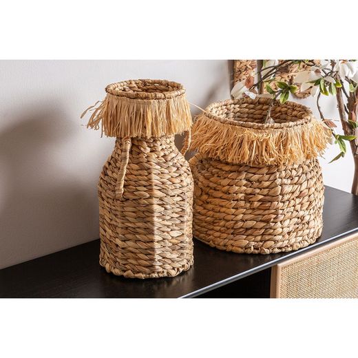 Set of 2 decorative baskets made of natural fibre and raffia in natural, 36 x 36 x 33 cm | Kasses