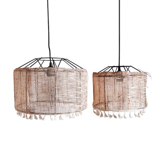 Juego de 2 lámparas de techo de metal y lino en marrón, 28 x 28 x 35 cm | Shipley