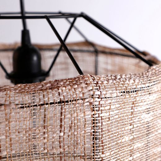 Juego de 2 lámparas de techo de metal y lino en marrón, 28 x 28 x 35 cm | Shipley