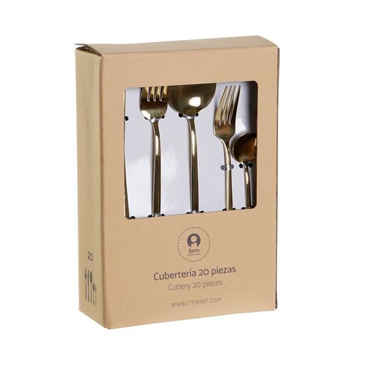 Set van 20 stalen bestek in goud, 30 x 26 x 36 cm | chique