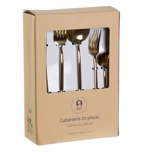 Set van 20 stalen bestek in goud, 30 x 26 x 36 cm | chique