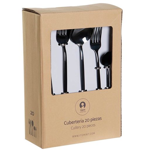 Set van 20 stalen bestek in zwart, 30 x 26 x 36 cm | chique