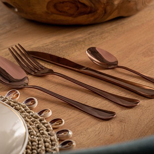 Set van 24 koperstalen bestek, 17 x 26 x 6 cm | Lux