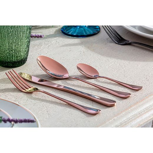 Set van 24 koperstalen bestek, 17 x 26 x 6 cm | Lux