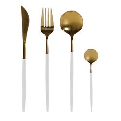 Conjunto de 24 talheres em aço dourado e branco, 32 x 26 x 32 cm | chique
