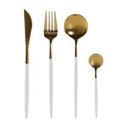 Conjunto de 24 talheres em aço dourado e branco, 32 x 26 x 32 cm | chique