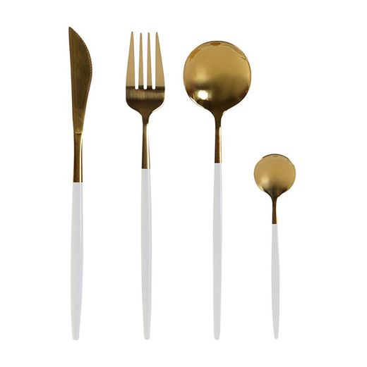 Conjunto de 24 talheres em aço dourado e branco, 32 x 26 x 32 cm | chique