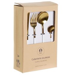 Conjunto de 24 talheres em aço dourado e branco, 32 x 26 x 32 cm | chique