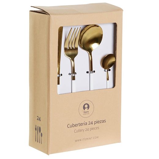 Conjunto de 24 talheres em aço dourado e branco, 32 x 26 x 32 cm | chique