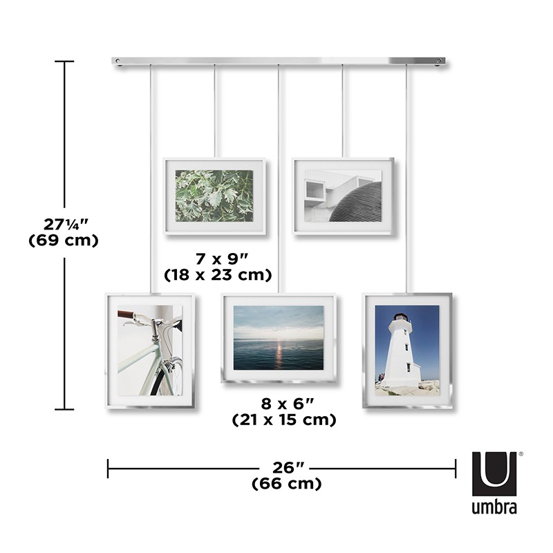 Set di cornici per foto in acciaio cromato e vetro, 66 x 3 x 69 cm
