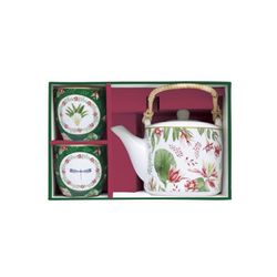 Mehrfarbiges Porzellan-Teekanne und 2 Gläser-Set | Botanik