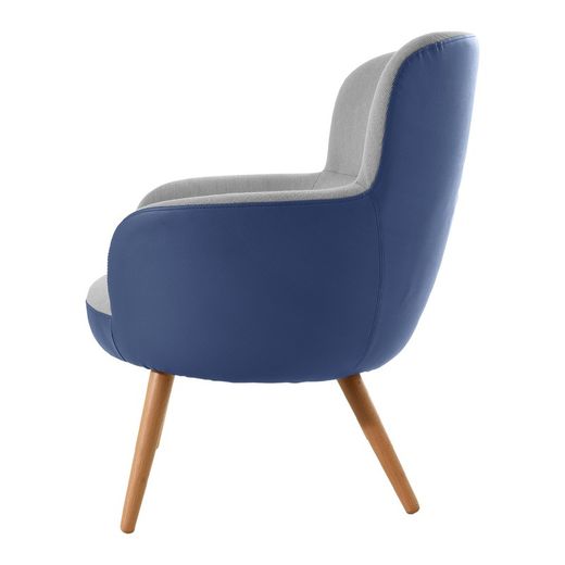 KAI-Bicolor gestoffeerde fauteuil blauw en grijs, 77x 73,4 x 81,4 cm
