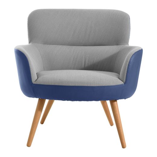 KAI-Bicolor gestoffeerde fauteuil blauw en grijs, 77x 73,4 x 81,4 cm