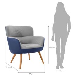 KAI-Bicolor gestoffeerde fauteuil blauw en grijs, 77x 73,4 x 81,4 cm