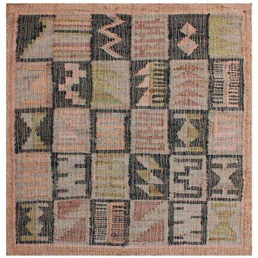 Alfombra Kilim de Yute Negro, Marrón, Verde y Rosa 200x200 cm