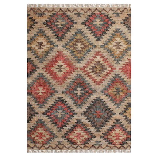 Kilim de Yute Óxido, Azul y Natural 140x200 cm
